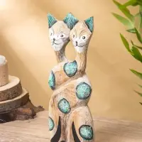 Сувенир интерьерный "Сиамские кошечки" 12х3х30 см, дерево, цв. зелёный