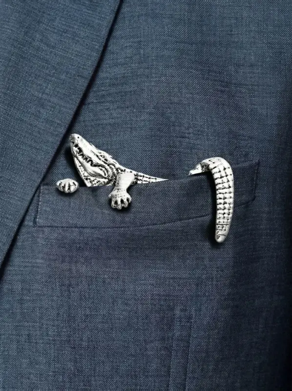 Брошь для кармана "Крокодил", цвет чернёное серебро