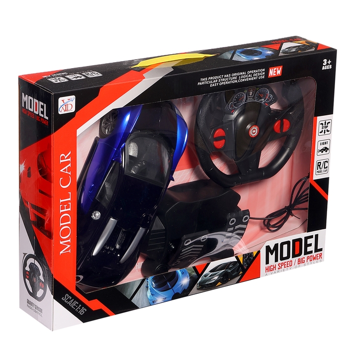 Машина радиоуправляемая &laquo;Купе&raquo;, в комплекте педали и руль, работает от батареек, цвет синий