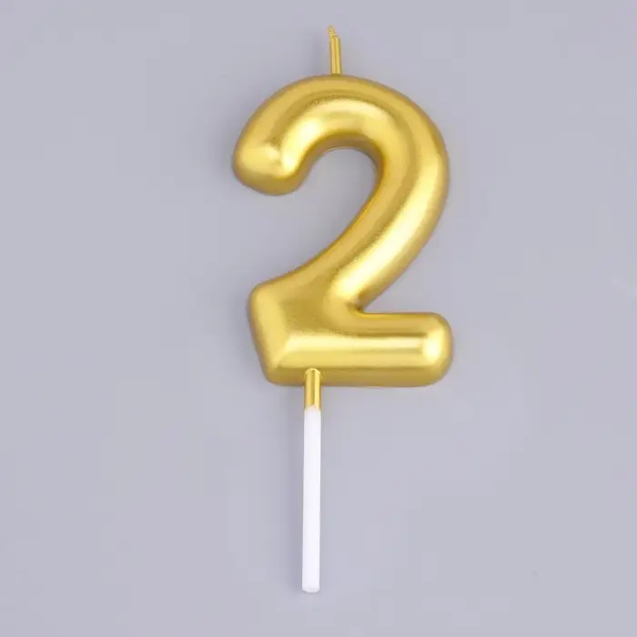 Свеча в торт &laquo;Европейская&raquo;, цифра 2, 6 см, золото