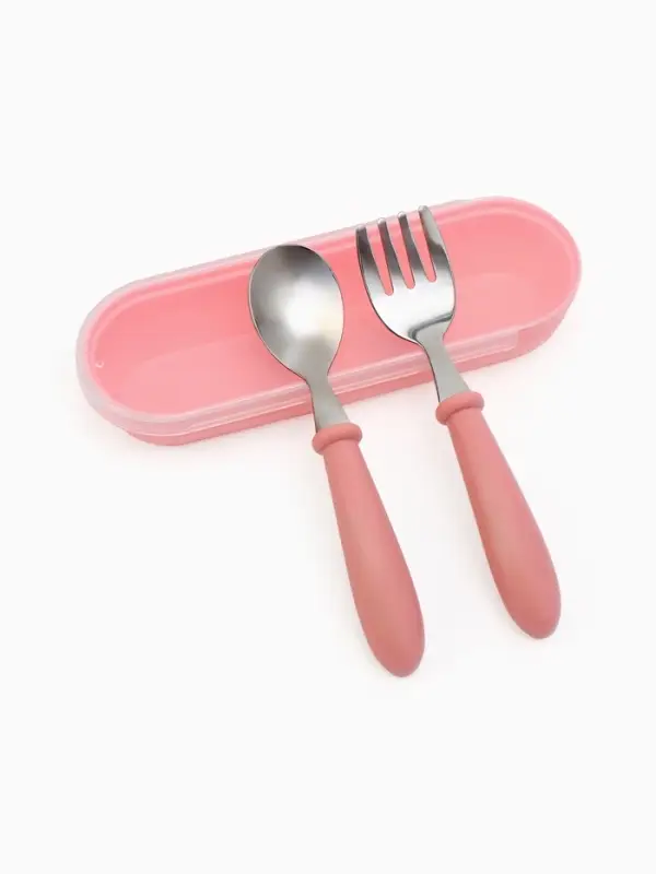 Набор детских столовых приборов в футляре: вилка, ложка Крошка Я розовый