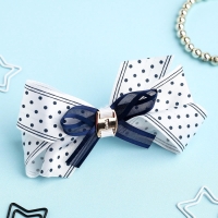 Резинка для волос &laquo;Школьница&raquo;, бант полоски горох, 8 см, бело-синяя