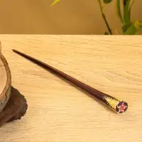 Заколка для волос "Цветок" дерево Албезия, 17 см, цв. чёрно-розовый