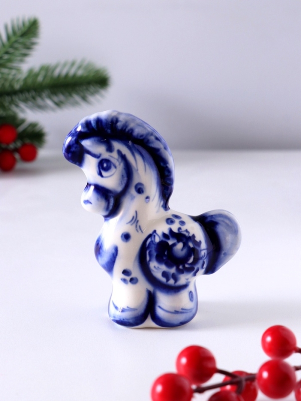 Сувенир Конь, 9х7х3,5см, гжель