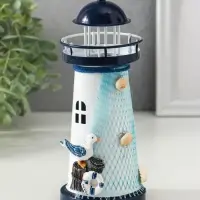 Сувенир настольный "Маяк с птицей" сетка, синий, 3хLR1130, RGB, LED 7,5х7,5х18 см