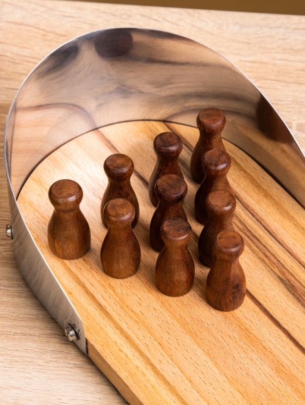 Настольная игра "Мини боулинг" 30х11х6 см, манговое дерево, алюминий