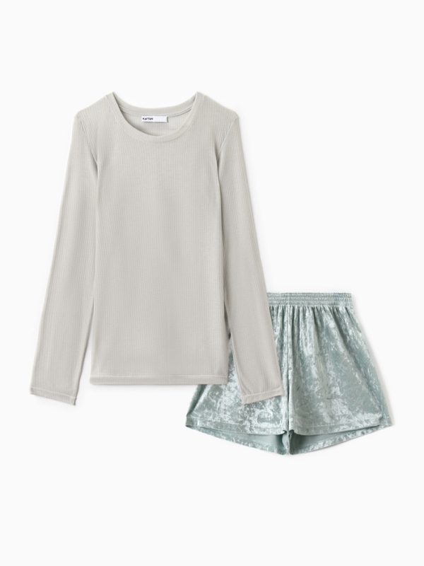 Комплект женский (лонгслив и шорты) KAFTAN "Бархат", 40-42, мята