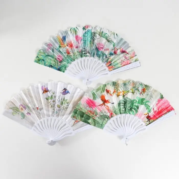 Веер пластик, текстиль "В тропиках" МИКС 23 см
