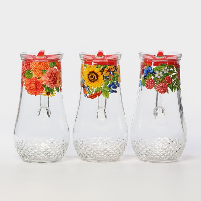 Кувшин стеклянный с крышкой, 1,2 л, рисунок МИКС