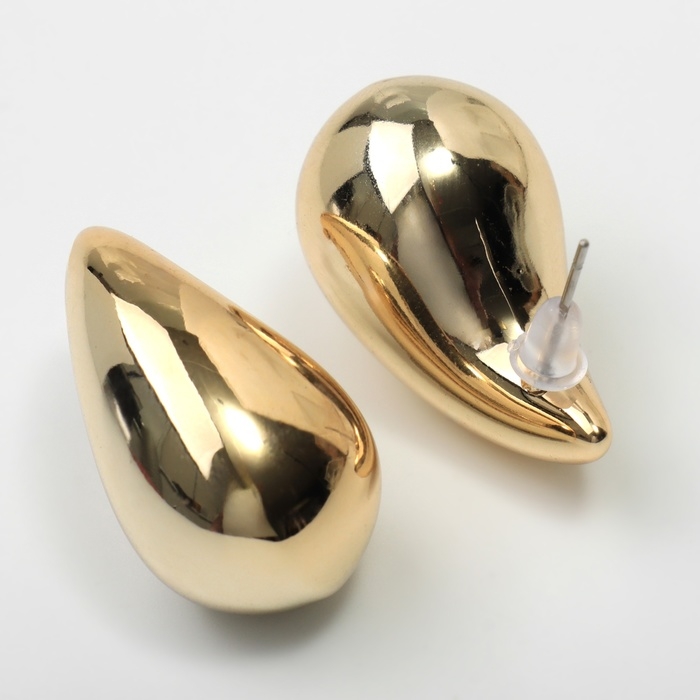 Серьги пластик &laquo;Капля&raquo; изогнутая мах, цвет золото