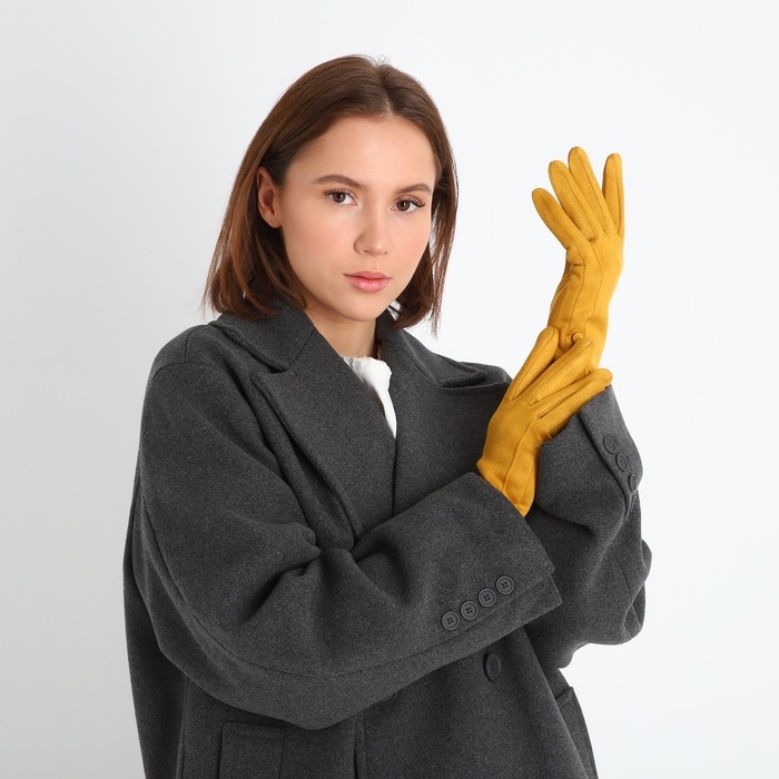 Перчатки женские, безразмерные, без утеплителя, цвет горчичный Перчатки женские, безразмерные, без утеплителя, цвет горчичный