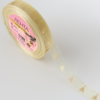 Новый год! Лента капроновая с тиснением &laquo;Ёлки&raquo;, 15 мм &times; 23 &plusmn; 1 м, цвет бежевый/золотой