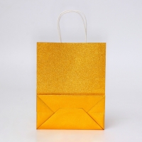 Пакет подарочный бумажный с глиттером золотой, 21 х 11 х 27 см