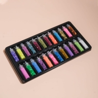 Блёстки для декора ногтей, мелкие/средние, в пластиковом органайзере, набор 24 бутылочки, разноцветные Блёстки для декора ногтей, мелкие/средние, в пластиковом органайзере, набор 24 бутылочки, разноцветные