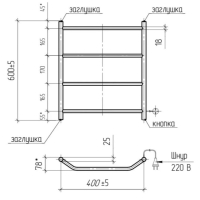 Полотенцесушитель электрический ТЕРА "Виктория", 400х600 мм, правый Полотенцесушитель электрический ТЕРА "Виктория", 400х600 мм, правый