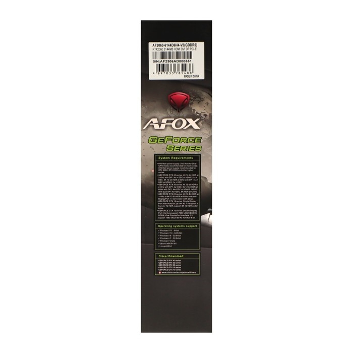 Видеокарта Afox RTX2060, 6Гб, 192bit, GDDR6, DVI, HDMI, DP, HDCP