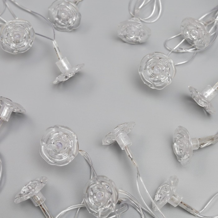 Гирлянда &laquo;Нить&raquo; 5 м с насадками &laquo;Цветочки&raquo;, IP20, прозрачная нить, 20 LED, свечение мульти (RG/RB), мигание, 220 В