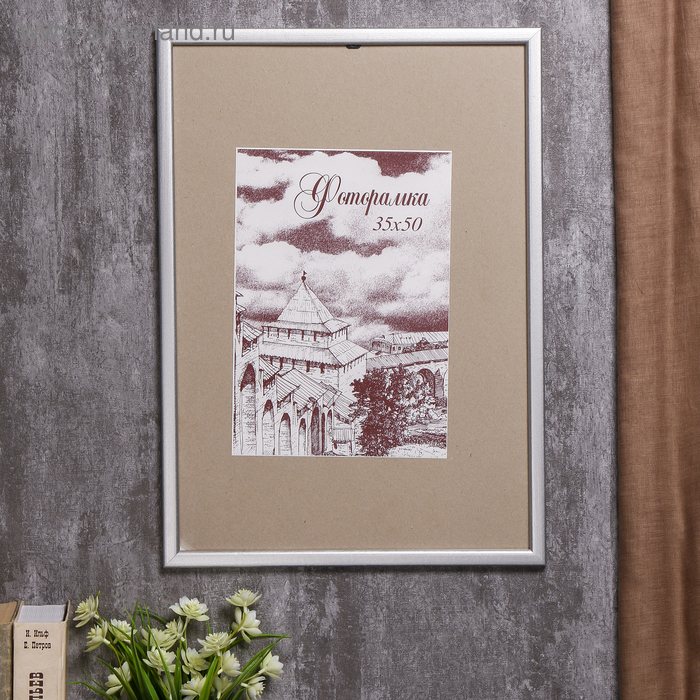 Фоторамка сосна с19 серебро 35х50 см (пластиковый экран)