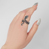 Новый год! Символ года 2025! Кольцо &laquo;Змея&raquo; два глаза, цвет чернёное серебро, безразмерное