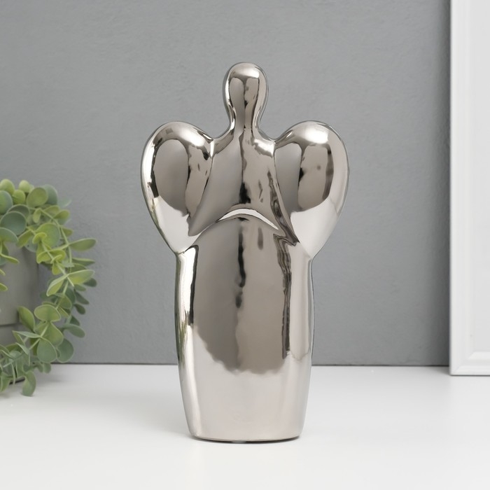 Подсвечник керамика на 1 свечу "Ангел" d=3,5 см серебро 14х9,5х25 см