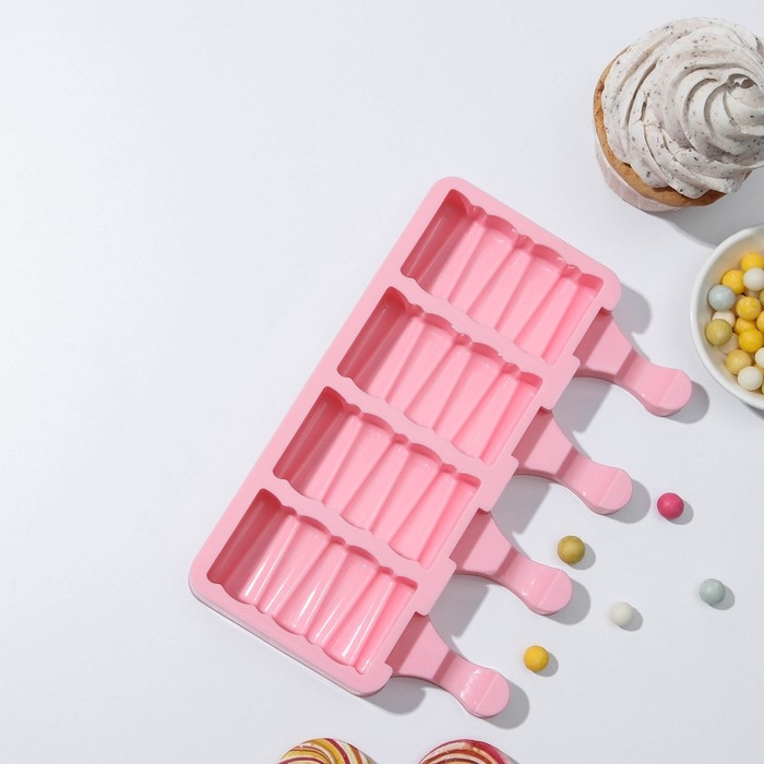 Форма для мороженого &laquo;Венеция&raquo;, силикон, 19,6&times;11&times;2,4 см, 4 ячейки, цвет МИКС