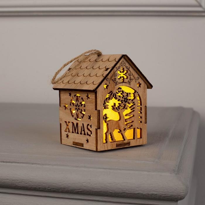 Ёлочная игрушка «Домик с оленем», от батареек, свечение тёплое белое Ёлочная игрушка «Домик с оленем», от батареек, свечение тёплое белое