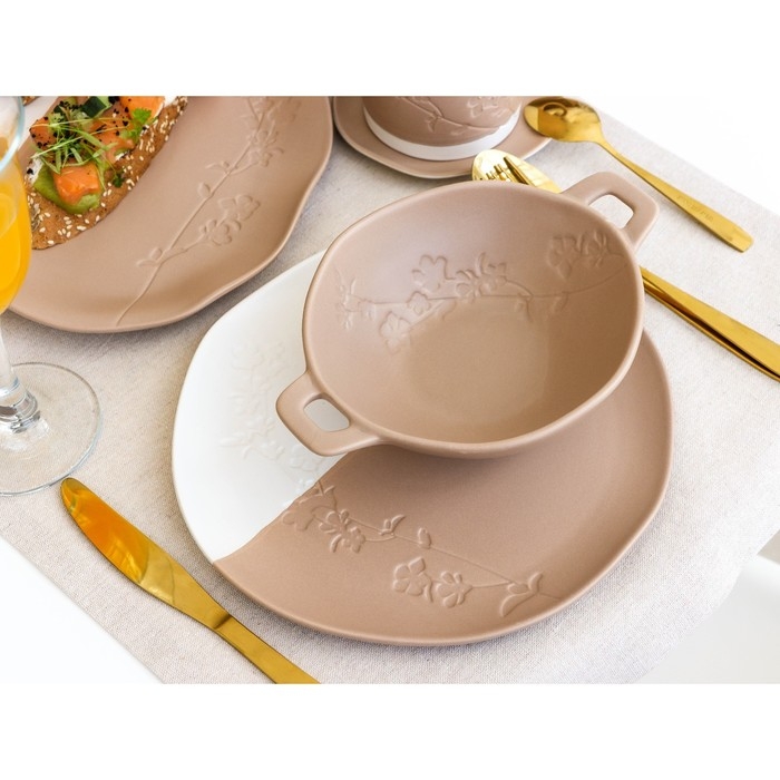 Чайная пара керамическая &laquo;Монблан&raquo;, 2 предмета: кружка 220 мл, блюдце 13х13,6 см