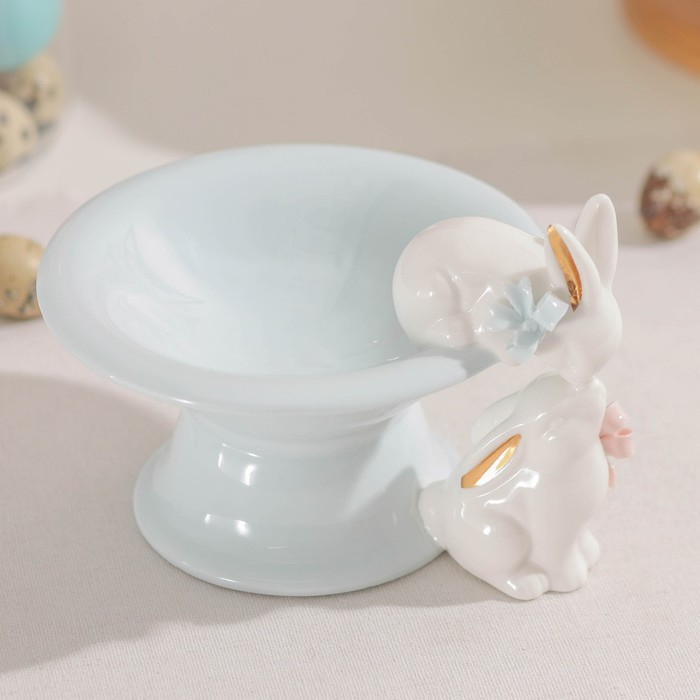 Конфетница керамическая &laquo;Зайка&raquo;, 150 мл, 18&times;15,5&times;12 см, цвет голубой