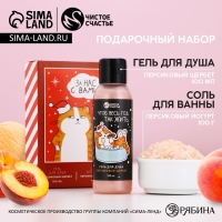 Подарочный набор косметики новогодний &laquo;За нас с вами&raquo;, гель для душа 100 мл и соль для ванны 100 г, аромат персиковый щербет, Новый Год