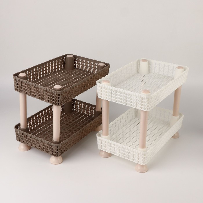 Органайзер для хранения маникюрных/косметических принадлежностей, двухуровневый, 24 &times; 20 &times; 15 см, цвет коричневый/бежевый