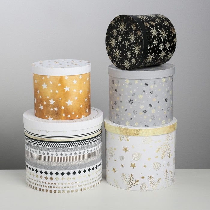 Набор подарочных коробок 5 в 1 &laquo;Изморозь&raquo;, 13 х 14‒19.5 х 22 см 3580137, Новый год