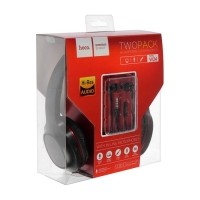 Комплект наушников Hoco W24, проводные, накладные + вакуумные, проводные, красные Комплект наушников Hoco W24, проводные, накладные + вакуумные, проводные, красные