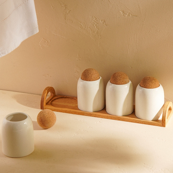 Набор банок фарфоровых для сыпучих продуктов на подставке SL Home &laquo;Тренто&raquo;, 5 предмета: 4 банки 280 мл, подставка