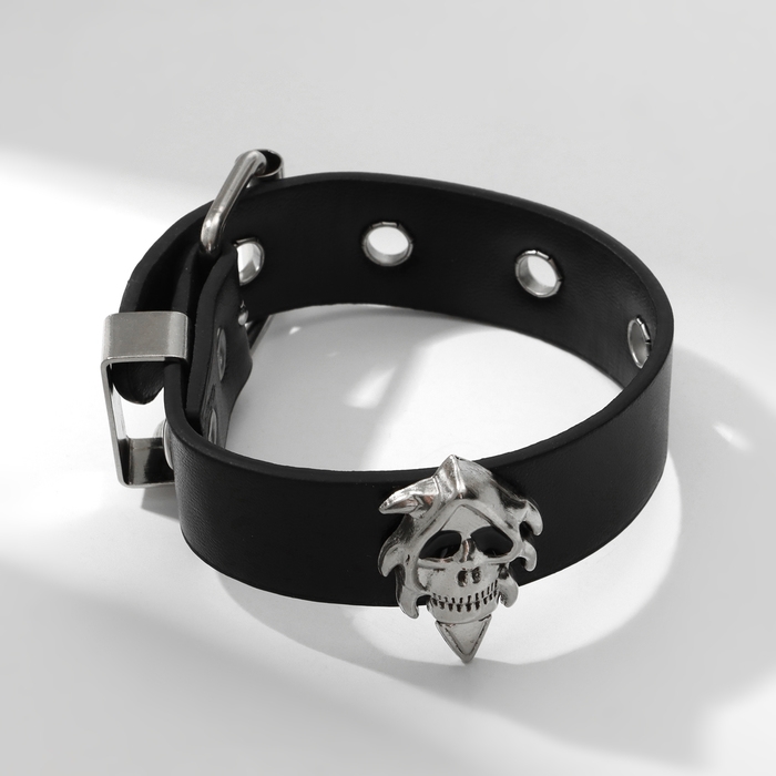 Браслет унисекс &laquo;Хардкор&raquo; череп ремешок, цвет чёрный в серебре