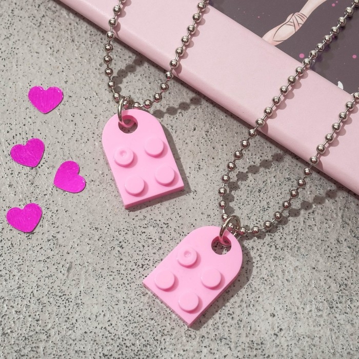 Кулоны &laquo;Неразлучники&raquo; лего, цвет ярко-розовый в серебре, 60см