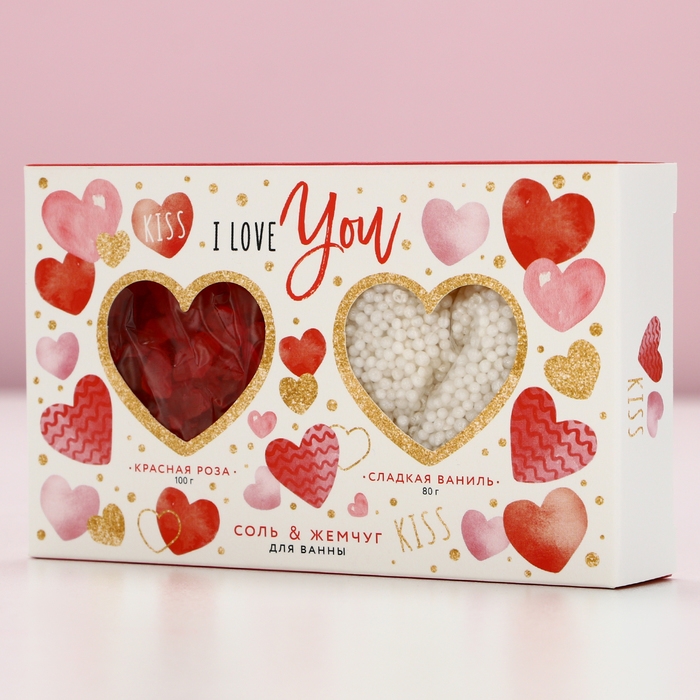 Подарочный набор женский I love you, соль для ванны 100 г и жемчуг для ванны 80 г, аромат сладкой ванили, ЧИСТОЕ СЧАСТЬЕ Подарочный набор женский I love you, соль для ванны 100 г и жемчуг для ванны 80 г, аромат сладкой ванили, ЧИСТОЕ СЧАСТЬЕ