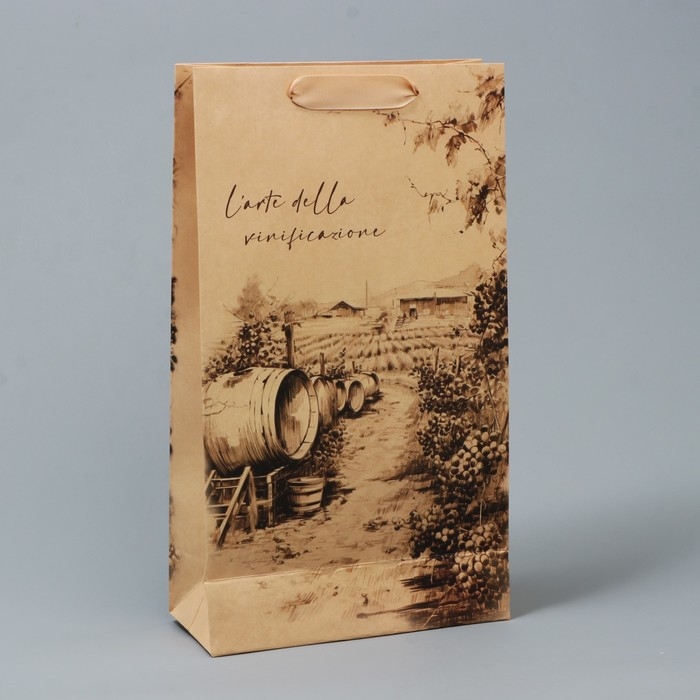 Пакет подарочный под две бутылки, упаковка, Winery, 35 х 20 х 9 см