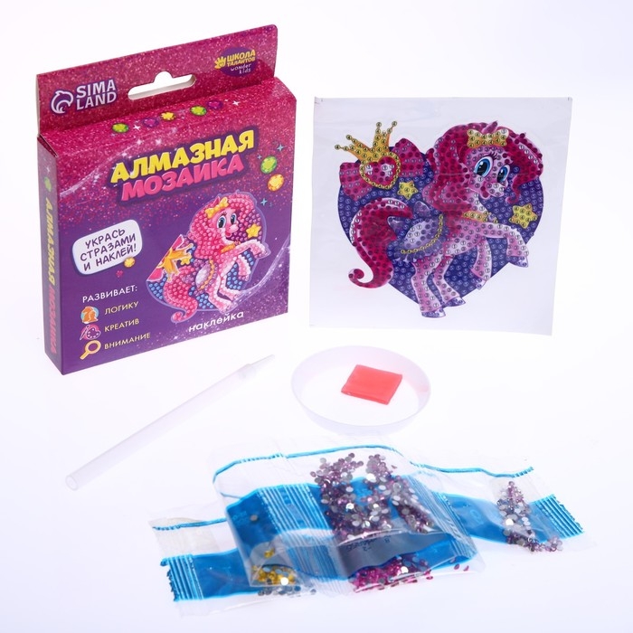 Алмазная мозаика наклейка для детей &laquo;Пони&raquo;, 10 х 10 см. Набор для творчества