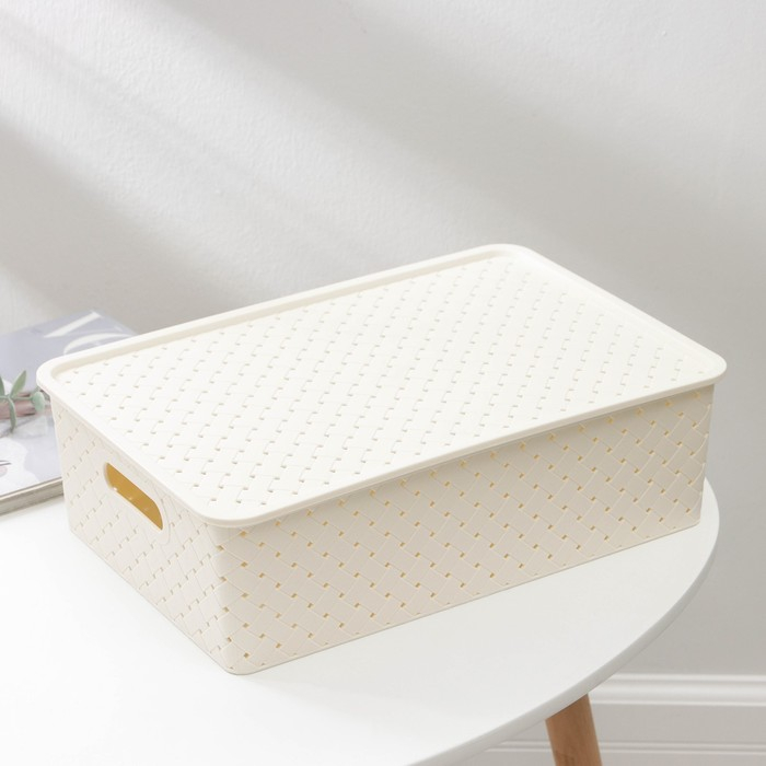 Корзина для хранения с крышкой &laquo;Береста&raquo;, 7,5 л, 35&times;24,5&times;10,5 см, цвет слоновая кость