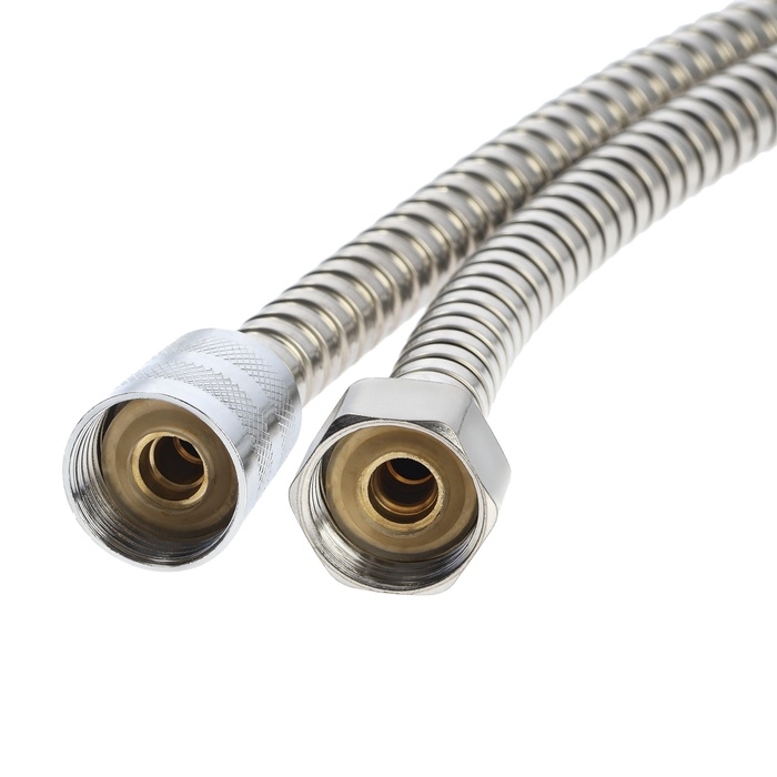 Душевой шланг ZEIN Z28PS, 200 см, цинковые гайки 1/2", латунная втулка, нержавеющая сталь