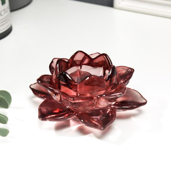 Подсвечник стекло на 1 свечу Подсвечник стекло на 1 свечу "Лотос" фиолетовый 5,5х12х12 см