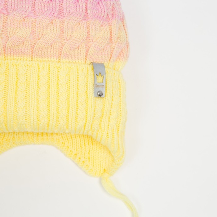 Шапка для девочки, цвет розовый/желтый, размер 53-56 см