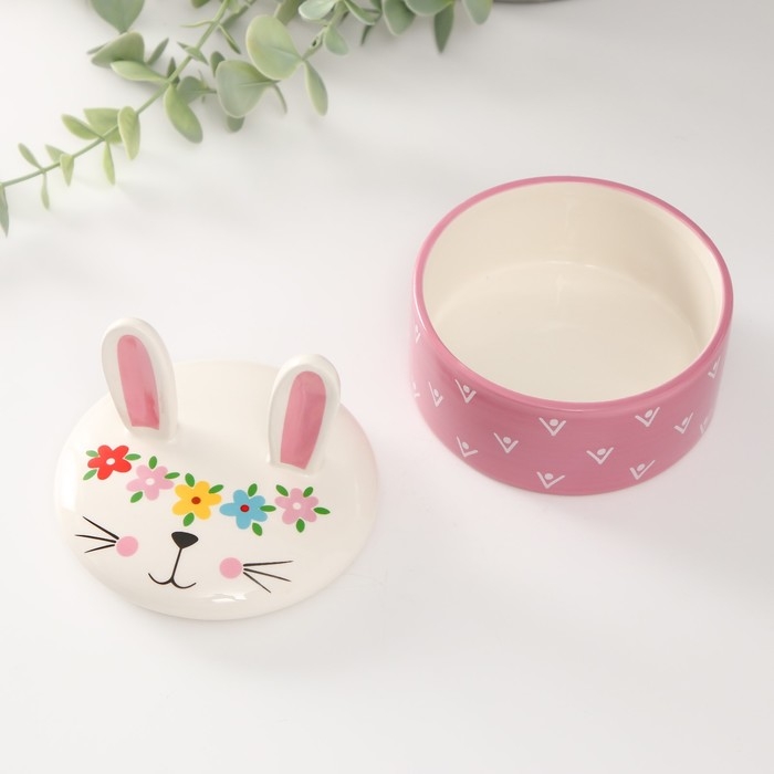 Шкатулка керамика "Зайка с веночком" 10х10х10,3 см