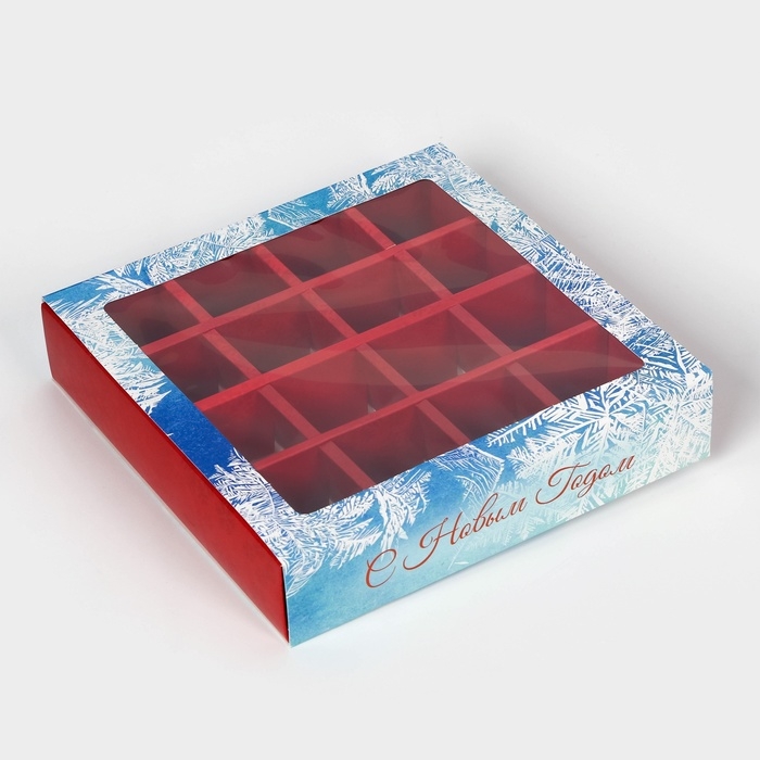 Новый год. Коробка под 16 конфет Новый год. Коробка под 16 конфет "Снегири", 17,7х17,7х3,8 см, кондитерская упаковка