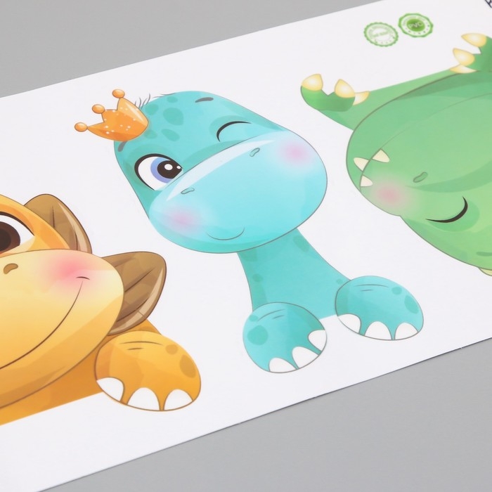 Наклейка пластик интерьерная цветная "Малыши-динозавры" 16,5х46 см