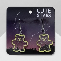 Серьги акрил &laquo;Мишка&raquo; в блёстках, цвет радужно-жёлтый в серебре