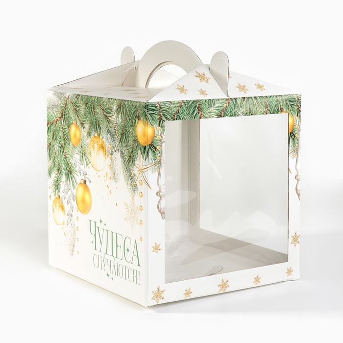 Коробка кондитерская с окном, сундук, &laquo;Уютный новый год&raquo; 20 х 20 х 20 см, Новый год
