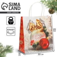 Пакет подарочный новогодний крафтовый &laquo;С Новым годом&raquo;, 22 х 25 х 12 см