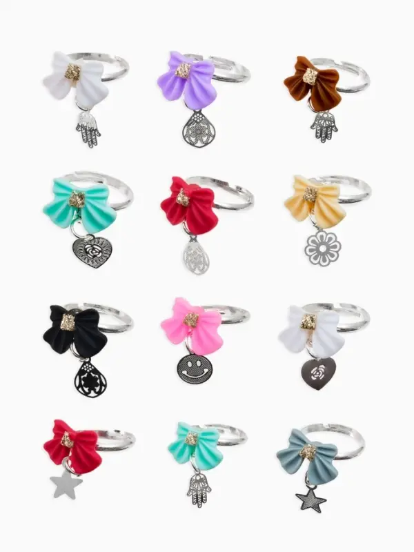 Кольцо &laquo;Выбражулька&raquo; бант с подвеской, МИКС, безразмерное (фас. 36 шт.)