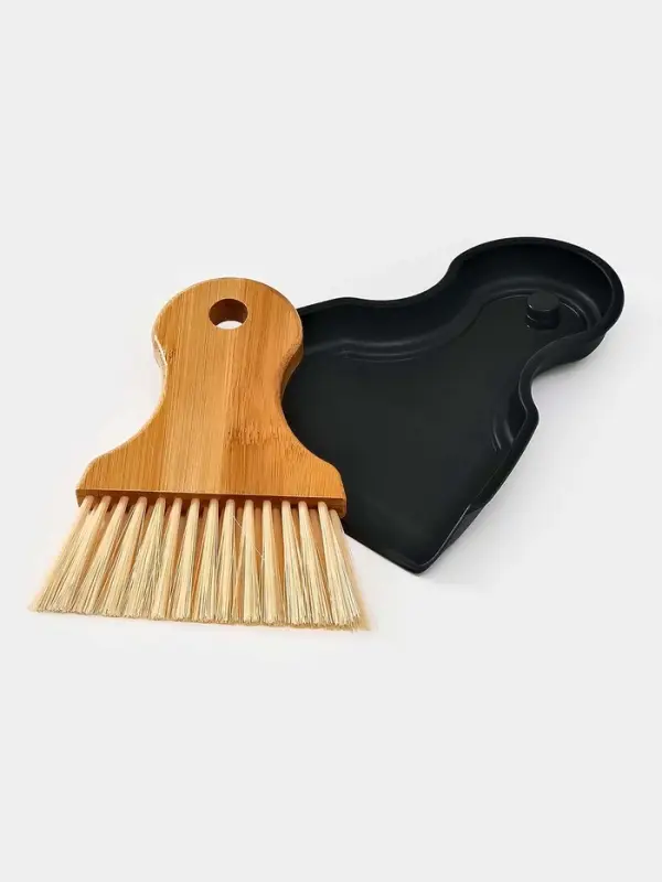 Щетка с совком "Meli", бамбуковая ручка, цвет черный 18х14 см